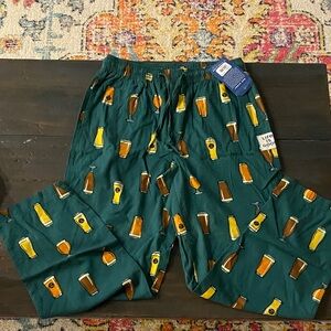 Life Is Good Dark Green Pajama Pants with Beer Print